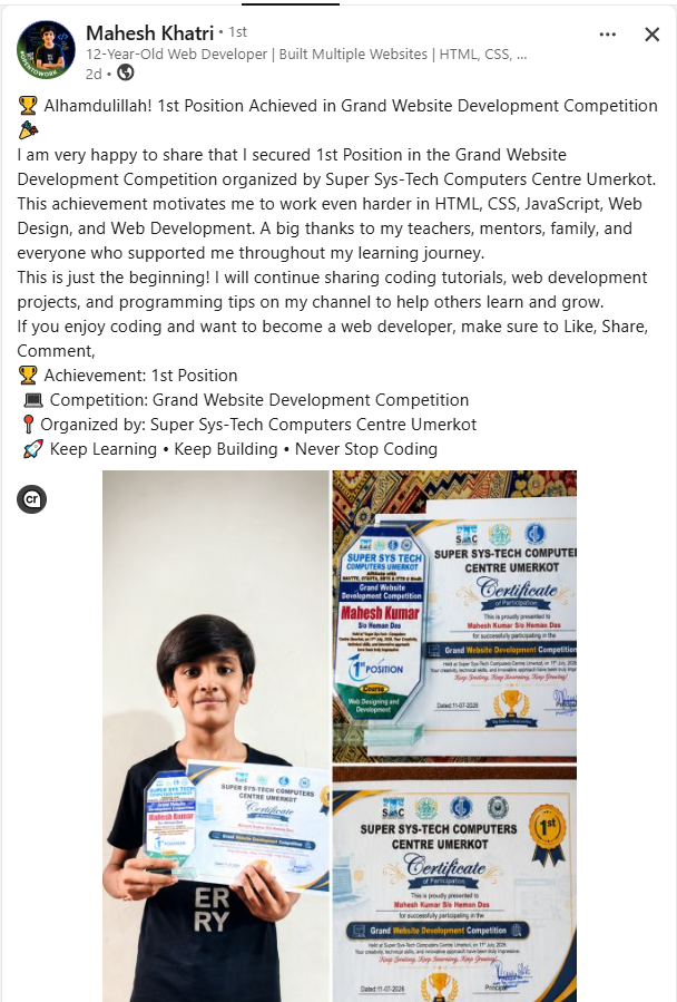 Mahesh Khatri - 1st Position
